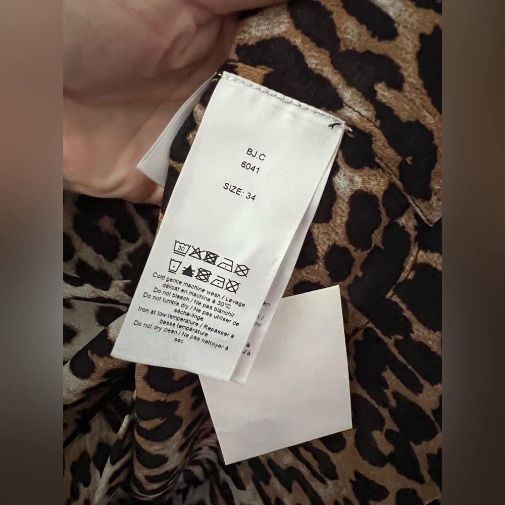 GANNI Printed Georgette Shirt Leopard Size 34 New - Picture 10 of 13